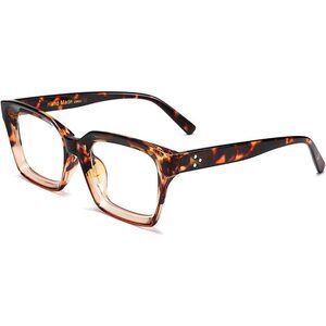 Women's Leopard Eyewear Oversized Square Tortoise Frame Light Blocking Glasses